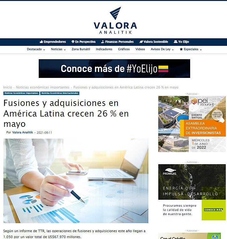 Fusiones y adquisiciones en Amrica Latina crecen 26 % en mayo